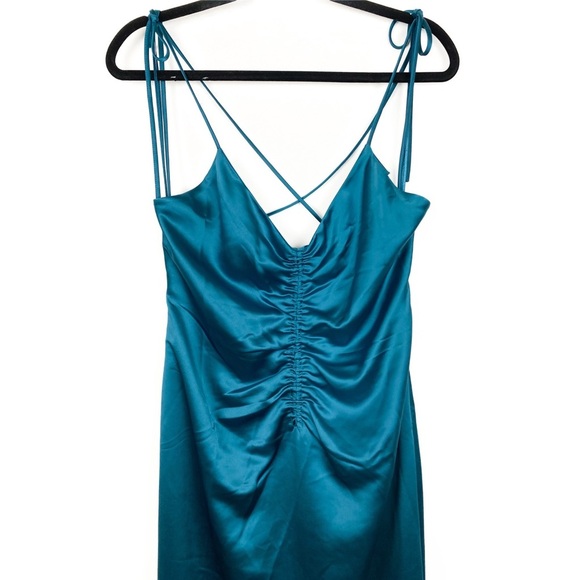 NWOT‎ Jason Wu Strappy Silky Ruched Front Midi Dress, Teal - Size L - Picture 4 of 8